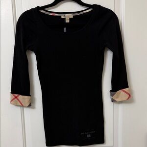 Burberry Black Top with Plaid Cuffs